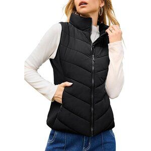 Puffer Vest Women Sleeveless Zip Up Outerwear Stand Collar Quilted Vest Warm Win